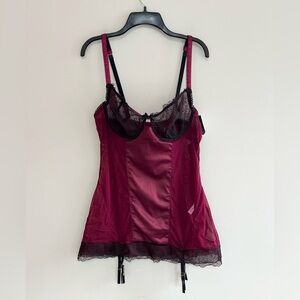 Blush NWT Demi Dark Romance Sheer Chemise + Thong in Cabernet Red, XL